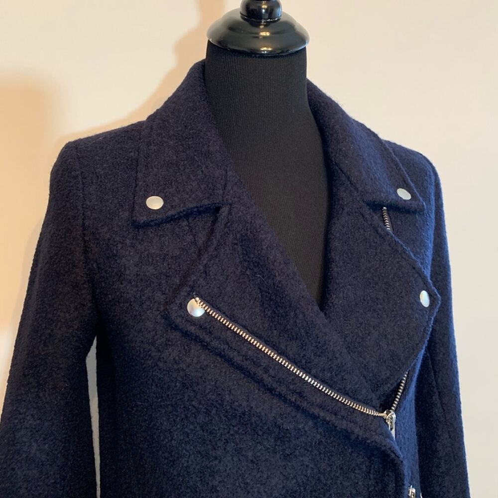 The Kooples navy blue wool blend moto biker coat size 34 or Extra Small XS - Picture 3 of 16